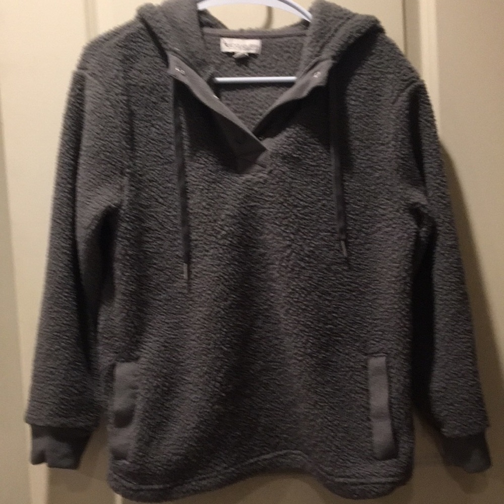 UGG Koolaburra women 1/4 snap Pullover Sherpa hoodie comfy w/pockets size S grey